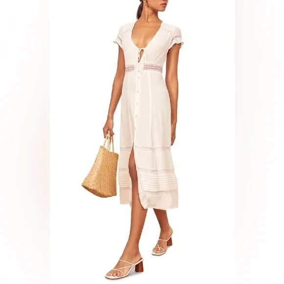 Reformation Garland Lace Trim Dress Womens Size 8 - Picture 1 of 6